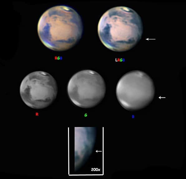 Комбинация различных фильтров дает явное преимущество при наблюдении за атмосферными явлениями Марса
