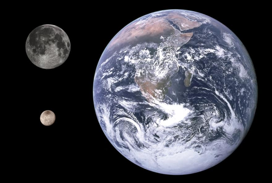 Сравнение размеров Земли, Луны и Харона
