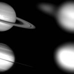 Вид Сатурна в современный телескоп (слева) и в телескоп времён Галилея (справа)