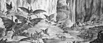 Лунные мышелюди, животные и пейзаж. Литография XIX века