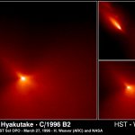 Область возле ядра кометы Хякутакэ, телескоп «Хаббл». Видно отделение некоторых фрагментов.