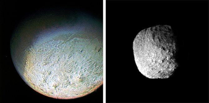 Слева: Тритон. Справа: Протей. Источник: NASA /...