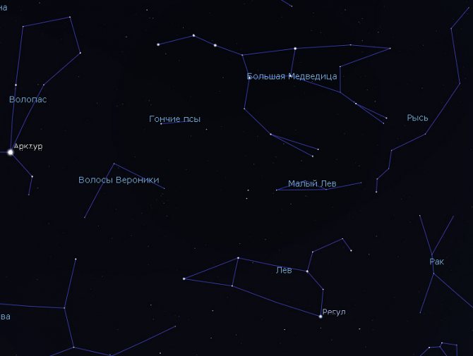 созвездие Льва и Большой Ковш на небе