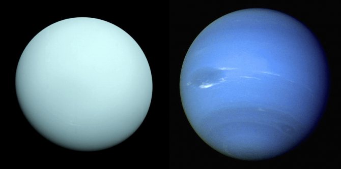 Сравнение размеров Урана и Нептуна